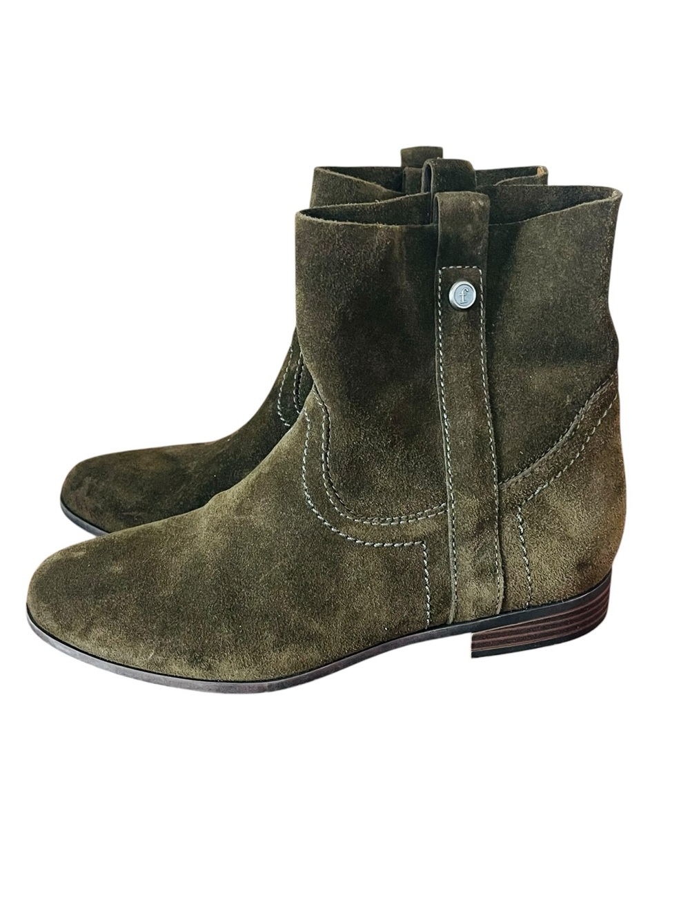 FRYE AND CO. Olive Suede Pull-Tab Ankle Boots